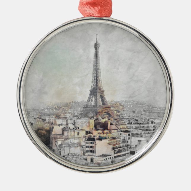 Eiffel Tower. Paris, France Metal Tree Decoration (Front)