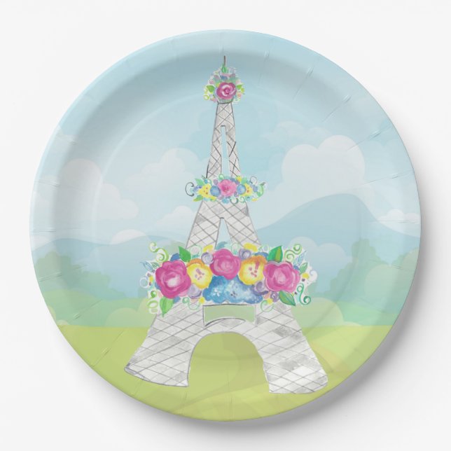 Eiffel Tower, Paris, France, Party Theme Paper Plate (Front)