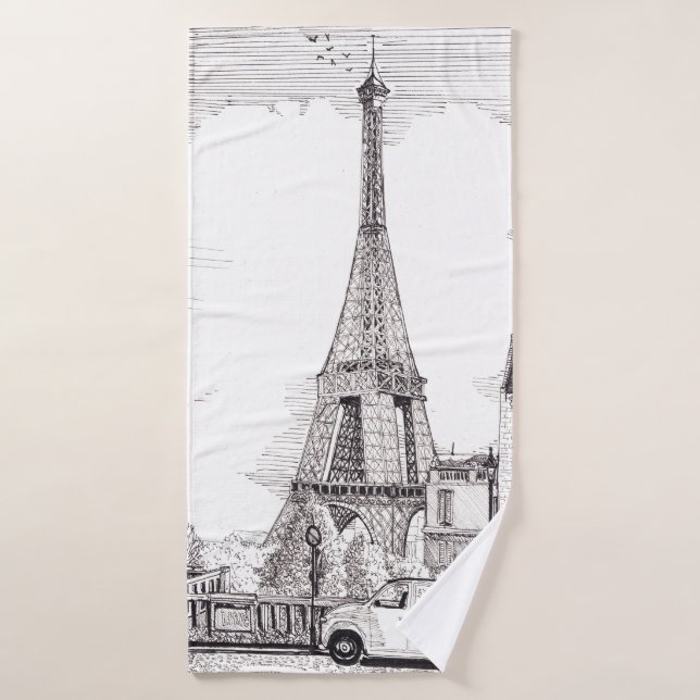 Eiffel Tower Paris France Pen Ink Illustration Bath Towel (Bath Towel)