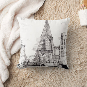 Eiffel Tower Paris France Pen Ink Illustration Cushion
