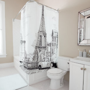 Eiffel Tower Paris France Pen Ink Illustration Shower Curtain