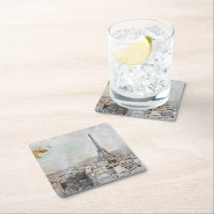 Eiffel Tower. Paris, France Square Paper Coaster
