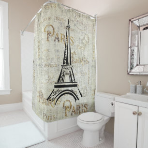 Eiffel Tower Paris France Vintage Postcard Design  Shower Curtain