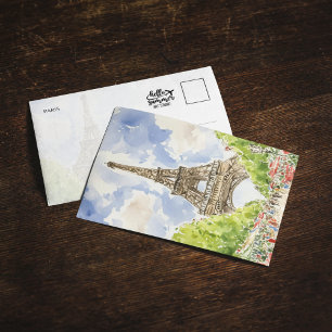Eiffel Tower Paris France Watercolor Invitation
