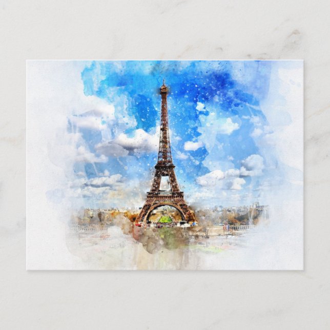 Eiffel Tower Paris France Watercolour Postcard (Front)