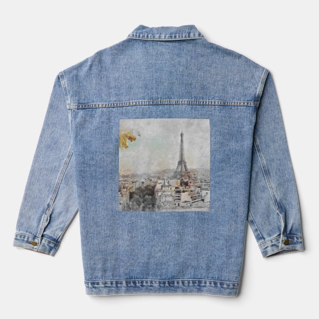 Eiffel Tower Paris – French Travel Aesthetic Gift Denim Jacket (Back)