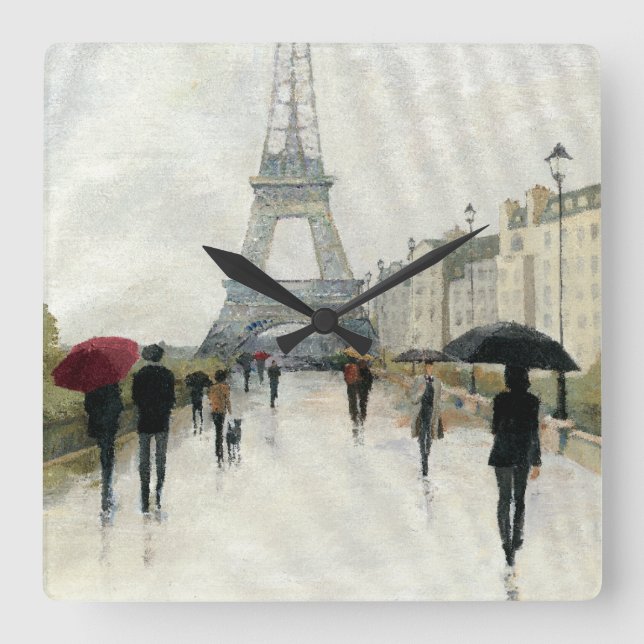 Eiffel Tower | Paris In The Rain Square Wall Clock (Front)