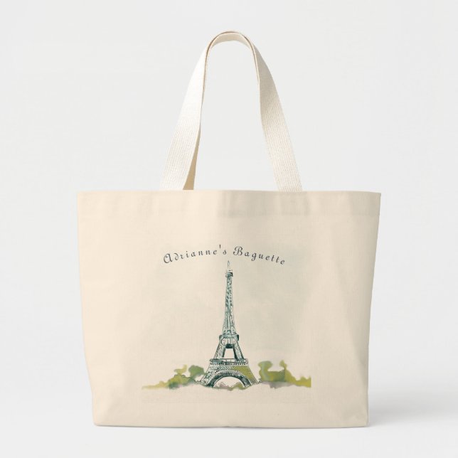 Eiffel Tower Paris Ink Sketch With Your Name Large Tote Bag (Front)