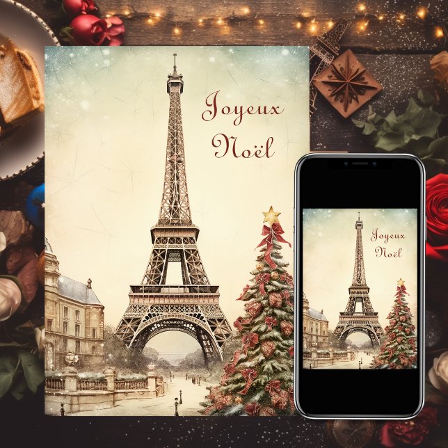 Eiffel Tower, Paris Joyeux Noel Christmas Holiday Card (Creator Uploaded)