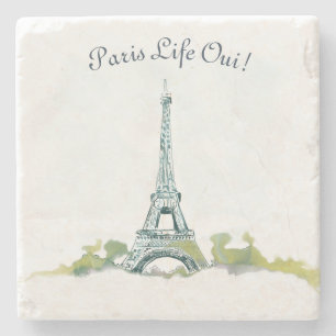 Eiffel Tower Paris Pen and Ink Watercolor Sketch Stone Coaster
