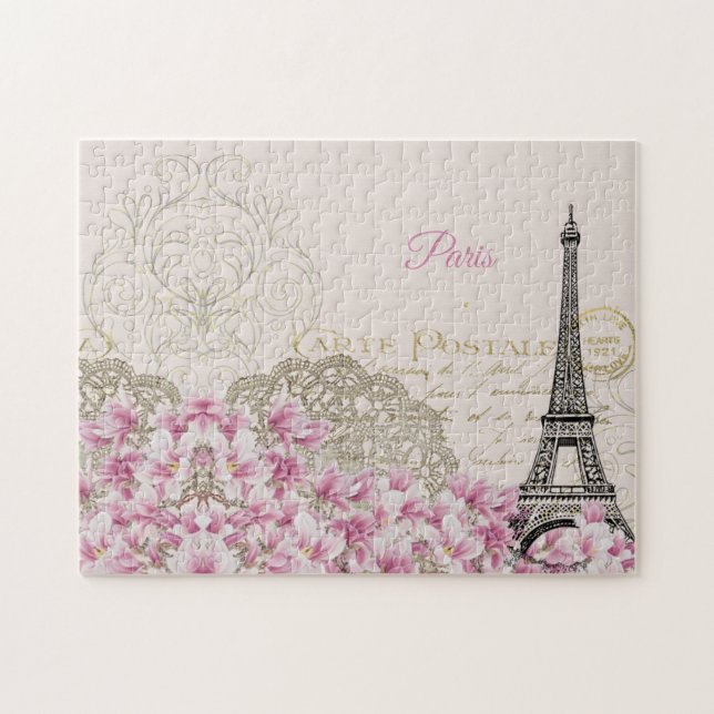 Eiffel Tower, Paris Pink Magnolia Jigsaw Puzzle (Horizontal)