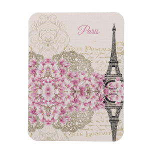 Eiffel Tower, Paris Pink Magnolia Magnet