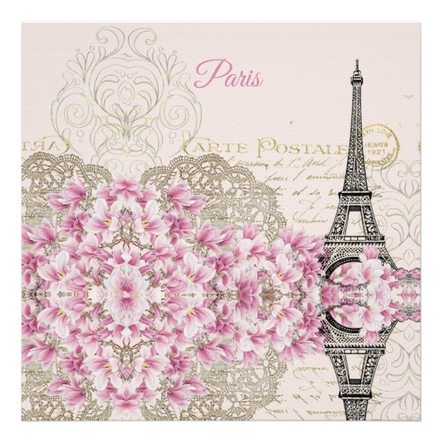 Eiffel Tower, Paris Pink Magnolia Photo Print (Front)