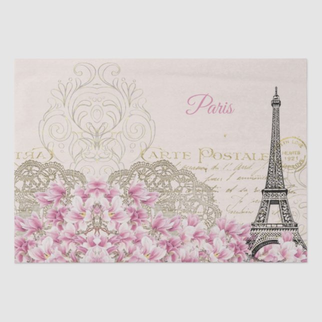 Eiffel Tower, Paris Pink Magnolia  Tissue Paper (Front)
