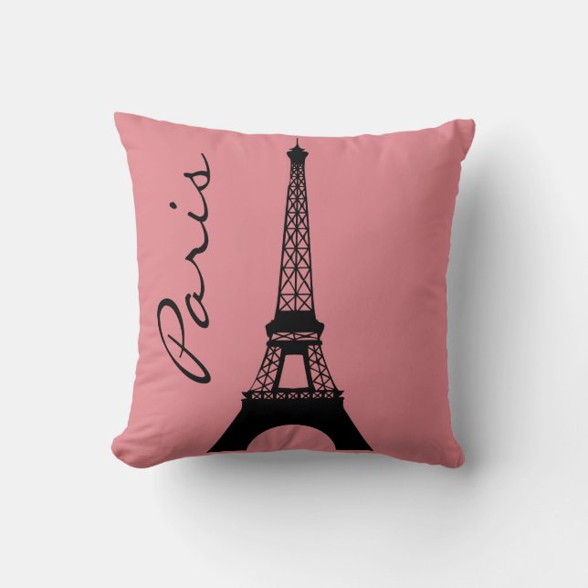 Eiffel Tower Paris Pink Throw Pillow (Front)