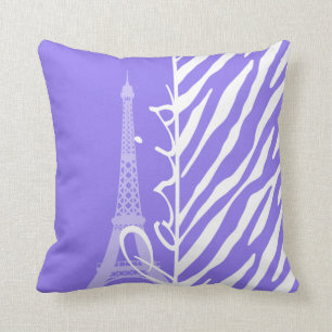 Eiffel Tower, Paris, Purple Zebra Stripes Cushion