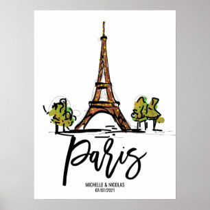eiffel tower paris ROMANTIC COUPLE Poster