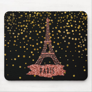 Eiffel Tower Paris   Rose Gold Glam Confetti Dots Mouse Mat