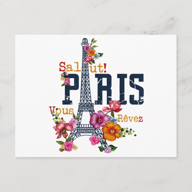 Eiffel Tower Paris Shirt Salut Flowering Paris Fra Holiday Postcard (Front)