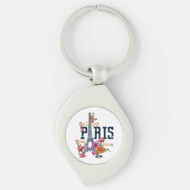 Eiffel Tower Paris Shirt Salut Flowering Paris Fra Key Ring (Front)