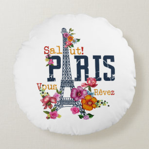 Eiffel Tower Paris Shirt Salut Flowering Paris Fra Round Cushion