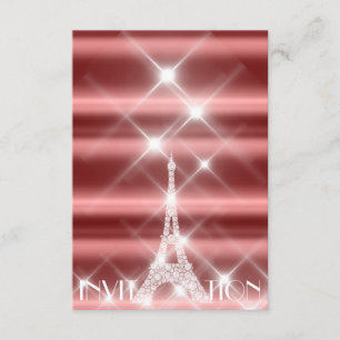 Eiffel Tower Paris Sparkly Stars Burgundy Diamond Invitation