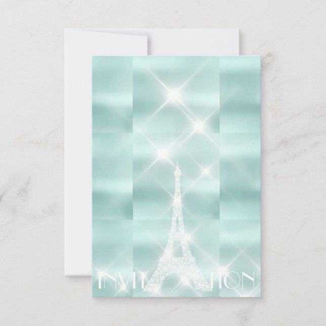 Eiffel Tower Paris Sparkly Stars Tiffany  Diamond Invitation (Front)