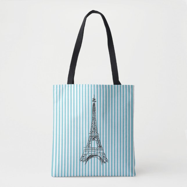 Eiffel Tower Paris Stripe Tote Bag (Front)