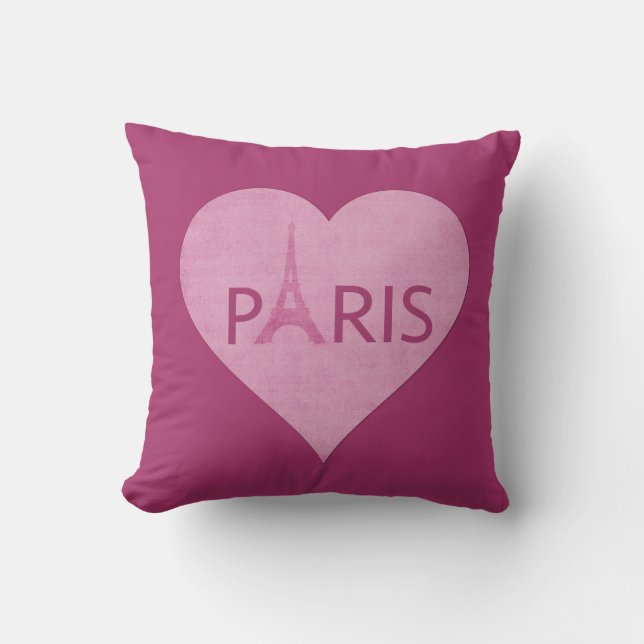 Eiffel Tower | Paris Stylish Pink Heart Music Cushion (Front)