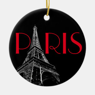 Eiffel Tower Paris Travel Black White Red Pop Art Ceramic Tree Decoration