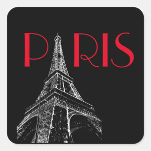 Eiffel Tower Paris Travel Black White Red Pop Art Square Sticker