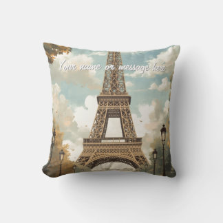 Eiffel Tower Paris Travel Vintage Retro Art Name Cushion