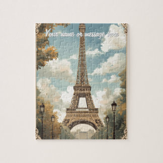 Eiffel Tower Paris Travel Vintage Retro Art Name Jigsaw Puzzle