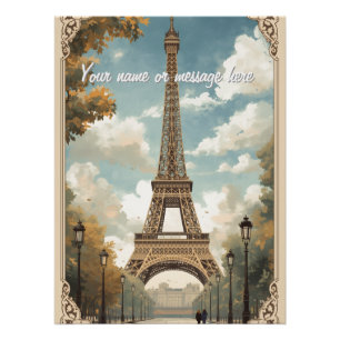 Eiffel Tower Paris Travel Vintage Retro Art Name Poster