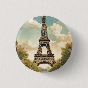 Eiffel Tower Paris Travel Vintage Style Retro Art 3 Cm Round Badge