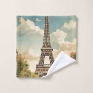 Eiffel Tower Paris Travel Vintage Style Retro Art Bath Towel Set