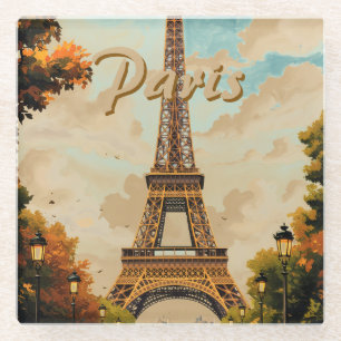 Eiffel Tower Paris Travel Vintage Style Retro Art Glass Coaster