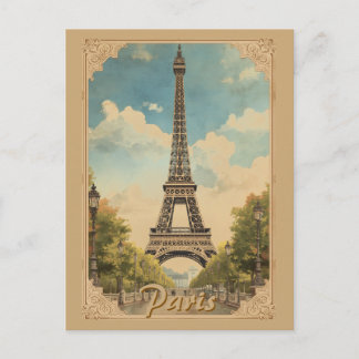Eiffel Tower Paris Travel Vintage Style Retro Art Invitation Postcard