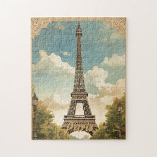 Eiffel Tower Paris Travel Vintage Style Retro Art Jigsaw Puzzle
