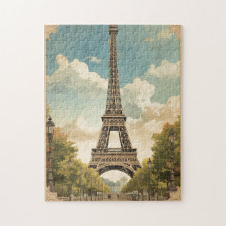 Eiffel Tower Paris Travel Vintage Style Retro Art Jigsaw Puzzle