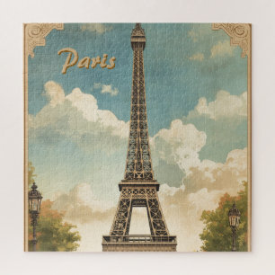 Eiffel Tower Paris Travel Vintage Style Retro Art Jigsaw Puzzle