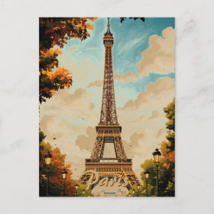 Eiffel Tower Paris Travel Vintage Style Retro Art Postcard