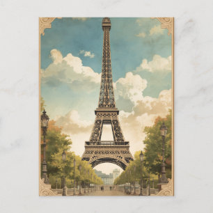 Eiffel Tower Paris Travel Vintage Style Retro Art Postcard