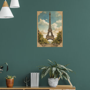 Eiffel Tower Paris Travel Vintage Style Retro Art Poster