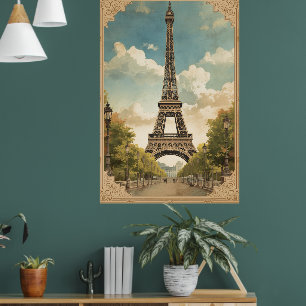 Eiffel Tower Paris Travel Vintage Style Retro Art Poster