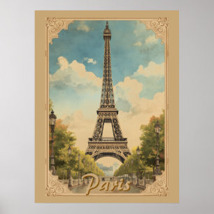 Eiffel Tower Paris Travel Vintage Style Retro Art Poster