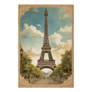 Eiffel Tower Paris Travel Vintage Style Retro Art Poster