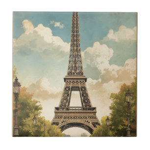 Eiffel Tower Paris Travel Vintage Style Retro Art Tile