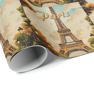 Eiffel Tower Paris Travel Vintage Style Retro Art Wrapping Paper