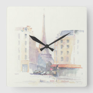 Eiffel Tower   Paris Watercolor Square Wall Clock